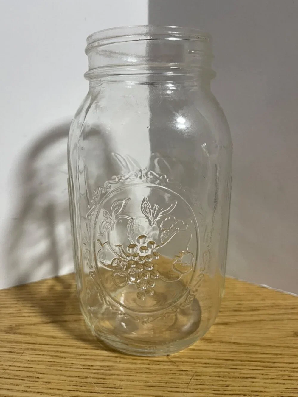 Ball Mason 24 oz Embossed Fruit Design Glass Jar Clear Regular Mouth
